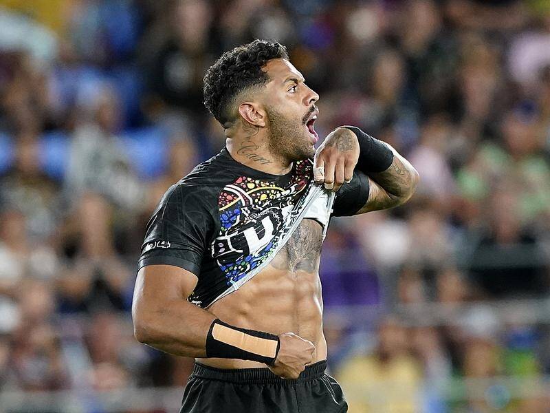Josh Addo-Carr paid tribute to football icon Nicky Winmar during the Indigenous All Stars' war-cry