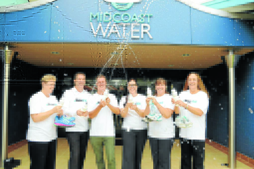 Walk on water: MidCoast Water's Adam Turville, Jane Anderson, Lorelle Graham, Narelle Hennessy, Brendan Guiney, Rebecca Borwell, Kylie De Fina, Max Lowe, Craig Collinson, Maria Pitman and Julie Shepherd will need to walk 8km per day for five days, to fundraise towards WaterAid's projects facilitating clean water access in developing countries.