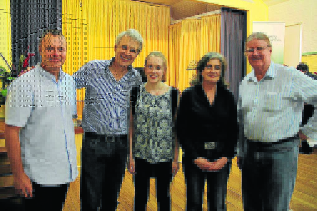 A red mark on the neck of Grace Clifford hints at the time and physical nature of her violin performan ce at Kendall School of Arts. Parents Lester and Gwen Clifford stand either side of Grace (centre) with Kendall National Violin Competition president, Douglas Head (right) and Greg French (left).
