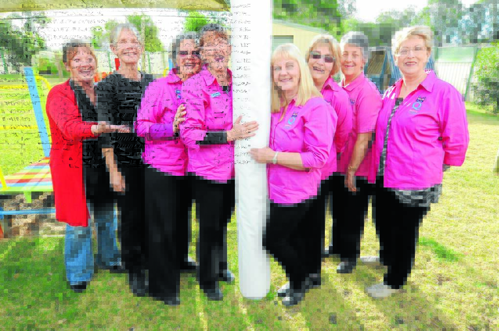 Working to help disadvantaged women and children: Mandy Bradley and Bianca Van De Straat from the Taree Women and Children Refuge, with Quotarians Trish Webber, Margaret Northam, Deb Steber, Dawn Beer and Janette Towers. Taree Quota has provided padded post covers for the refuge’s playground.