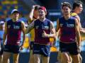 Lachie Neale (c) reacts during the Lions' training session at the Gabba on Tuesday. (Jono Searle/AAP PHOTOS)