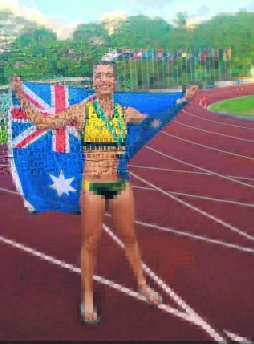 A happy Elana Withnall after her win in the heptahlon at the Oceania Games held at the Cook Islands.