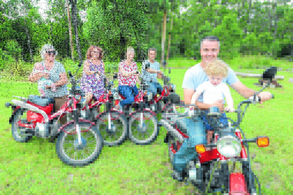 Daniel Krantz and his two-year-old son Huxley, along with baby Sully Krantz, Kerrie Schneider, Kim Jeffers, Hannah Krantz and Joel Maharey, are looking forward to being part of The Jindaboonda Postie Trek, either as riders or support crew, which starts on May 3. The ride honours the memory of Dennis Jeffers and raises money for the Australian Cancer Research Foundation.