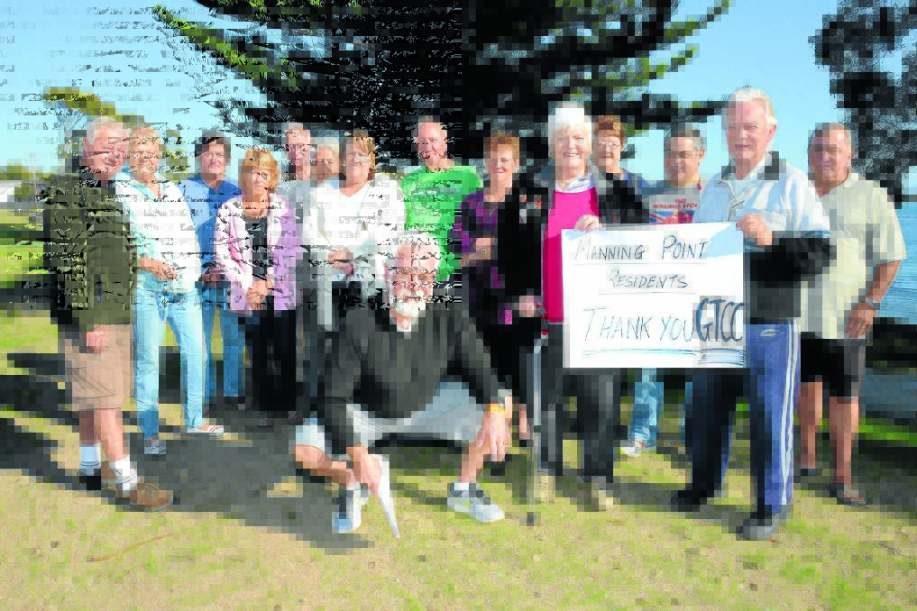 A grateful bunch: The Concerned Citizens of Manning Point Group is keen to thank Greater Taree City Council for its completed works in their community. Pictured is Bruce Field (centre) with Arthur and Lyn Wood, Tony and Debbie Jones, Bill and Yvonne Baxter, Cindy Malsen, Allan Waters, Marg Monck, Joan Wisely, Pam Pearson, Mark Eddelbuttel, Dave Frost and Garry Monck.