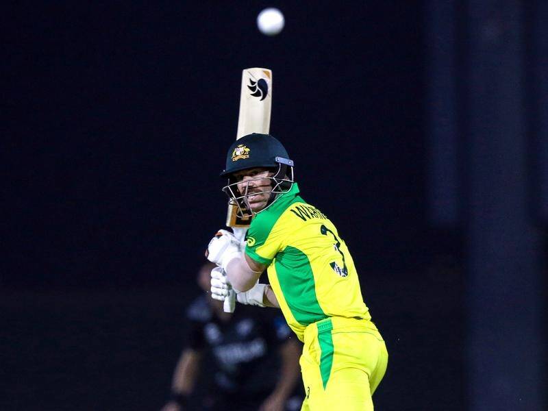 David Warner was out caught off the first ball of Australia's T20 inning against New Zealand.