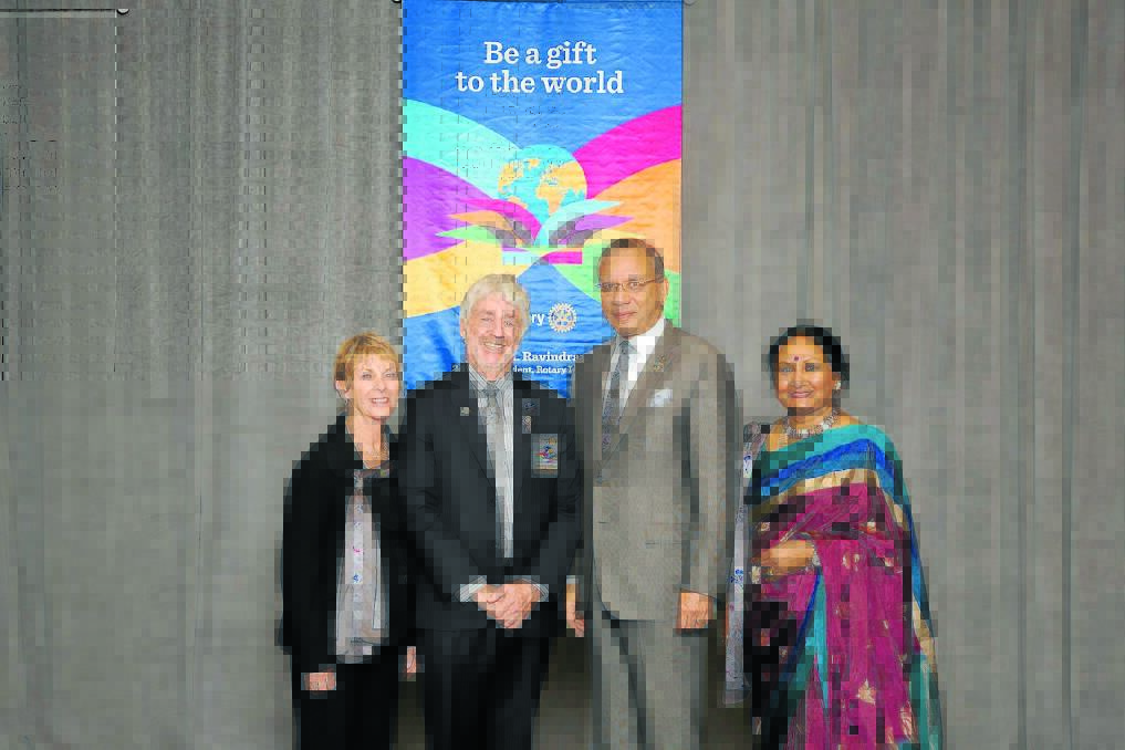 It was like a meeting of the Uniting Nations :?Deidre and Maurie Stack recently in San Diego with Rotary International president-elect Ravi Ravindran and his wife Vanity.