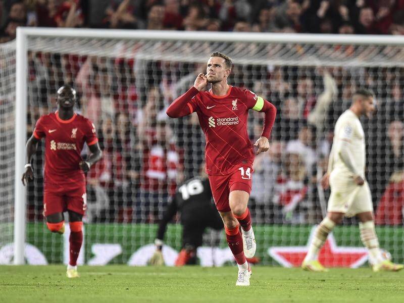 Jordan Henderson has scored just his second Champions League goal in Liverpool's win over AC Milan.