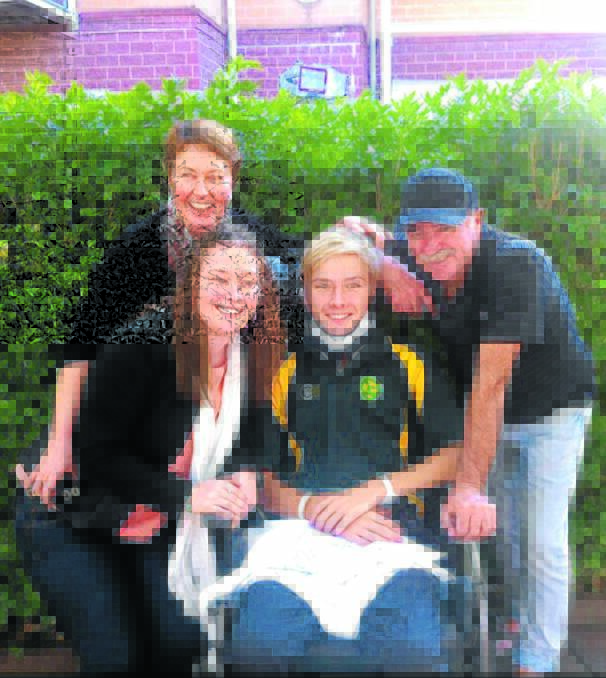 Curtis Landers, pictured with his mum Maree, dad Kevin and older sister Kayla, suffered a devastating injury to his C2 and C3 vertebrae.