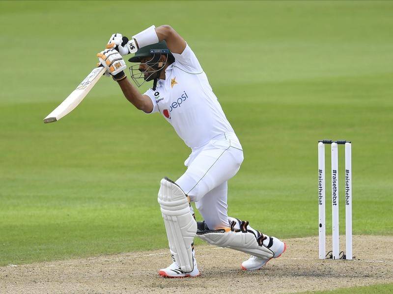 Pakistan's Babar Azam made his 34th Test fifty as rain intervened in the Test against Bangladesh.