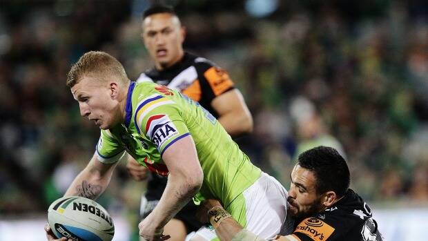 Mitch Barnett in his NRL for Canberra against West Tigers earlier this year. Photo Canberra Times