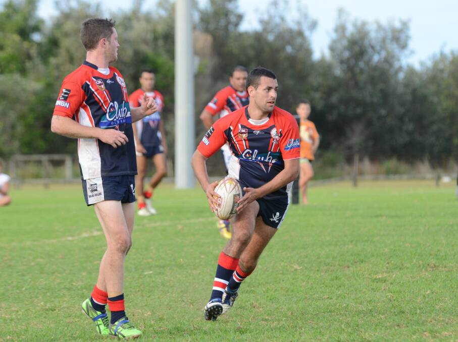 Old Bar five-eighth Nathan Maher on the move in the game against Wingham at Old Bar.