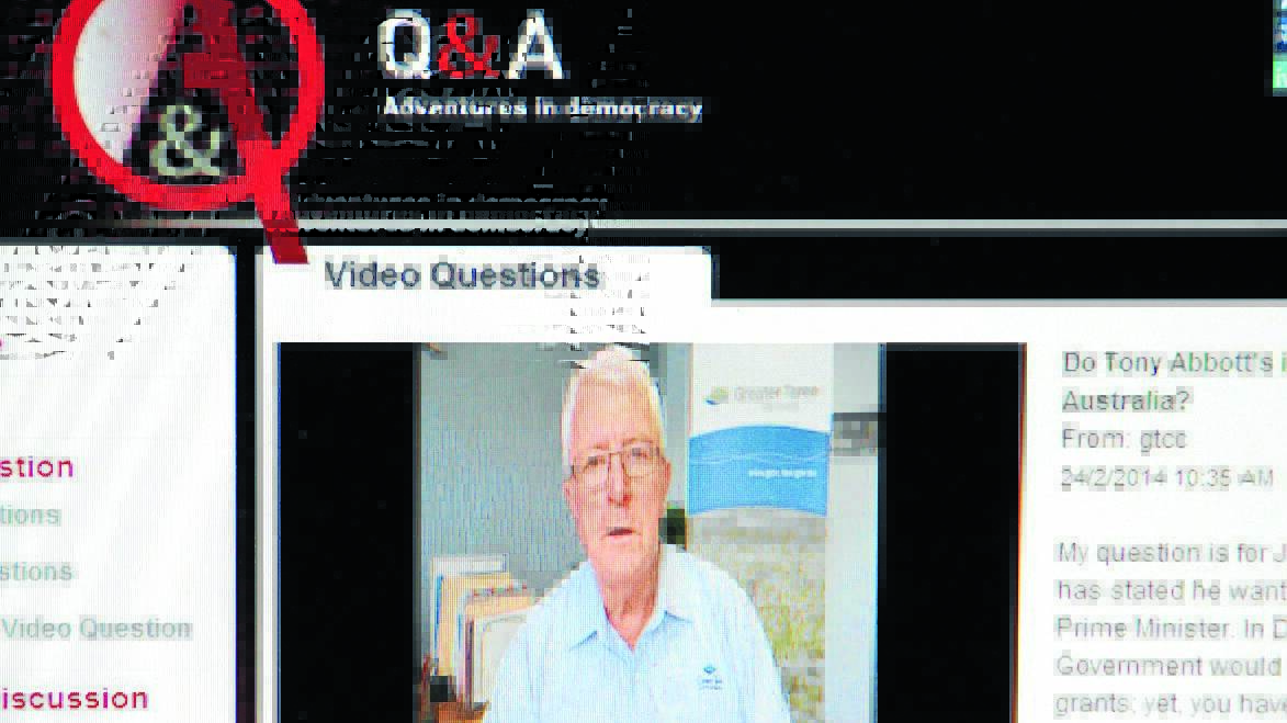 Mayor Paul Hogan asks a question of Jami Briggs, the assistance minister for infrastructure and development, on Q&A via video link on Monday night.