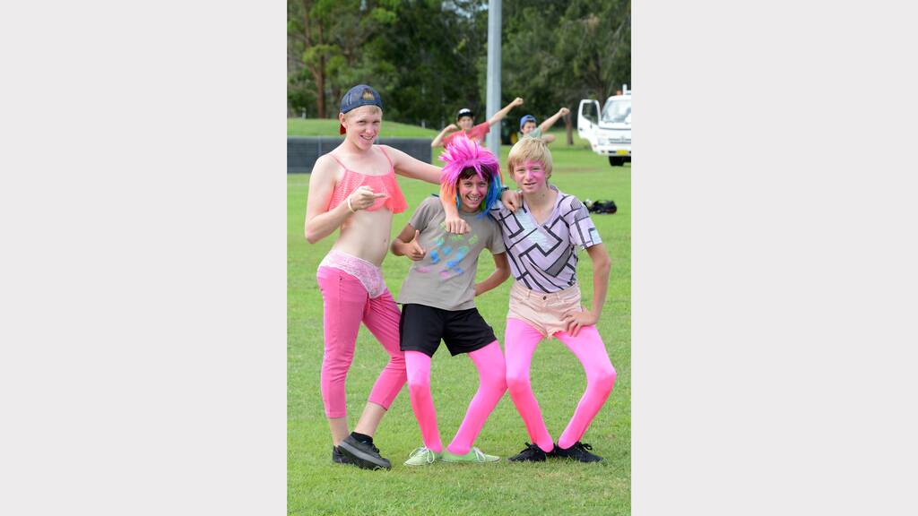 Look at those tights: Steven Taylor, Kyle McMaster and Damon Callaghan were not afraid to wear pink!
