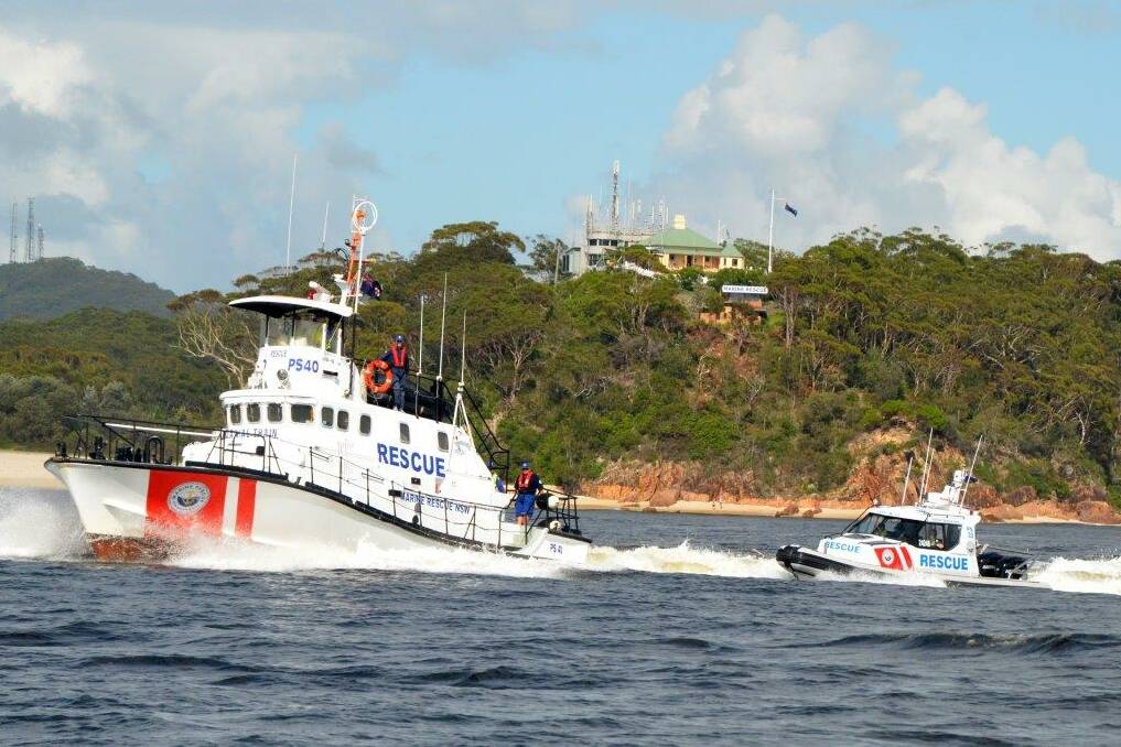 Port Stephens Marine Rescue vessels off Nelson Bay on Saturday. 
