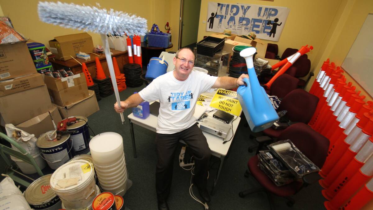 Armed with equipment to clean-up Taree's central business district, Tidy Up Taree organiser, Graham Brown is hoping a flood of volunteers will rally this week to join the community event this Sunday.