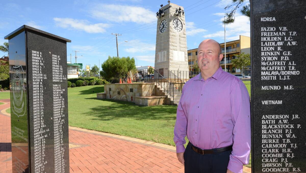 Much to learn about our diggers ... Greater Taree City councillor, Brad Christensen, pictured at the Taree war memorial, wants our youth to learn more about the Gallopoli landing, the centenary of which will be marked next year.