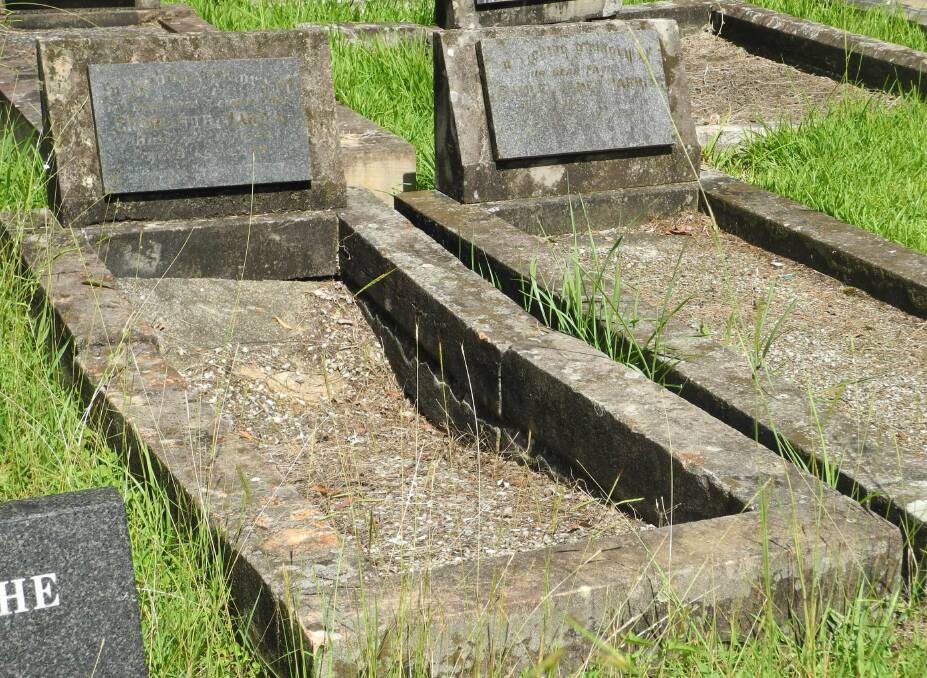 Damage to graves due to subsidence.