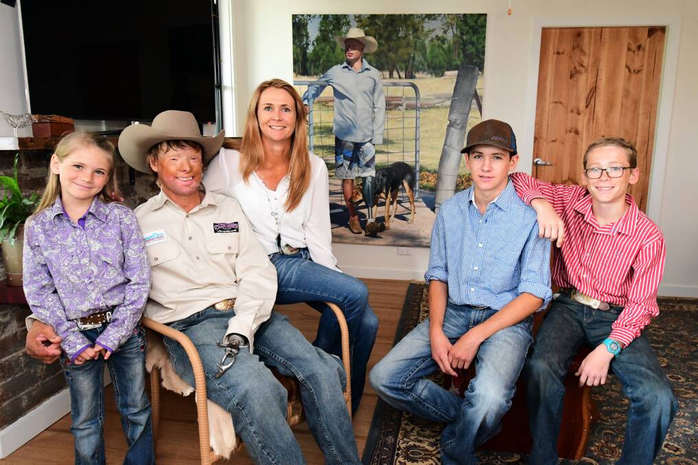LUCKY TO BE ALIVE: Jamie Manning (second from left) says his accident three-and-a-half years ago - which he largely attributes to complacency while driving - has affected Lori, Karen, Jedd and Braydon. Photo: BELINDA SOOLE