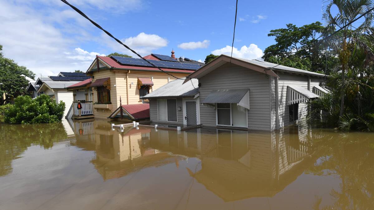 Flooded houses in the Brisbane suburb of Auchenflower on Monday. Picture: AAP