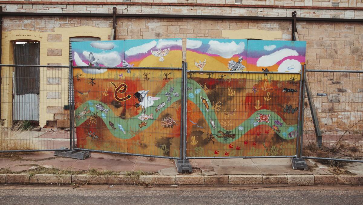A mural showing the importance of the Barka Darling River at Wilcannia, NSW. Picture: Dion Georgopoulos