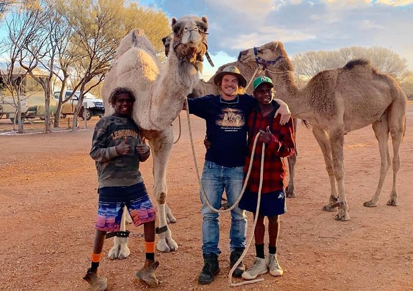 Happy campers: Wingham's Blake Ballard during his time on the Shar Jem Gypsy Camel Trek with twins Tyler and Tashiem. Photo: supplied.