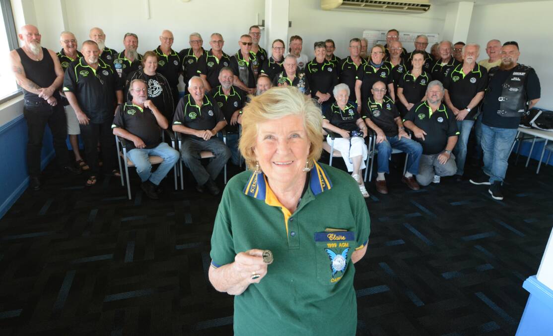 Long service: Claire Keeling, pictured with members of the Manning Valley branch of the Ulysses Club, was recognised for her 30 years of service. Photo: Scott Calvin.
