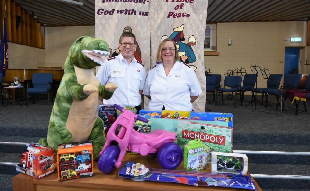 Majors Michael and Sandy Hogg with an abundance of toys donated to Taree Salvos in 2018.