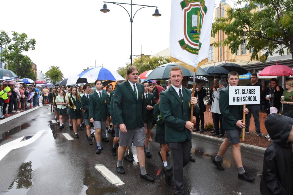 St Clare's High School in the Anzac Day parade. Photo: Scott Calvin. 