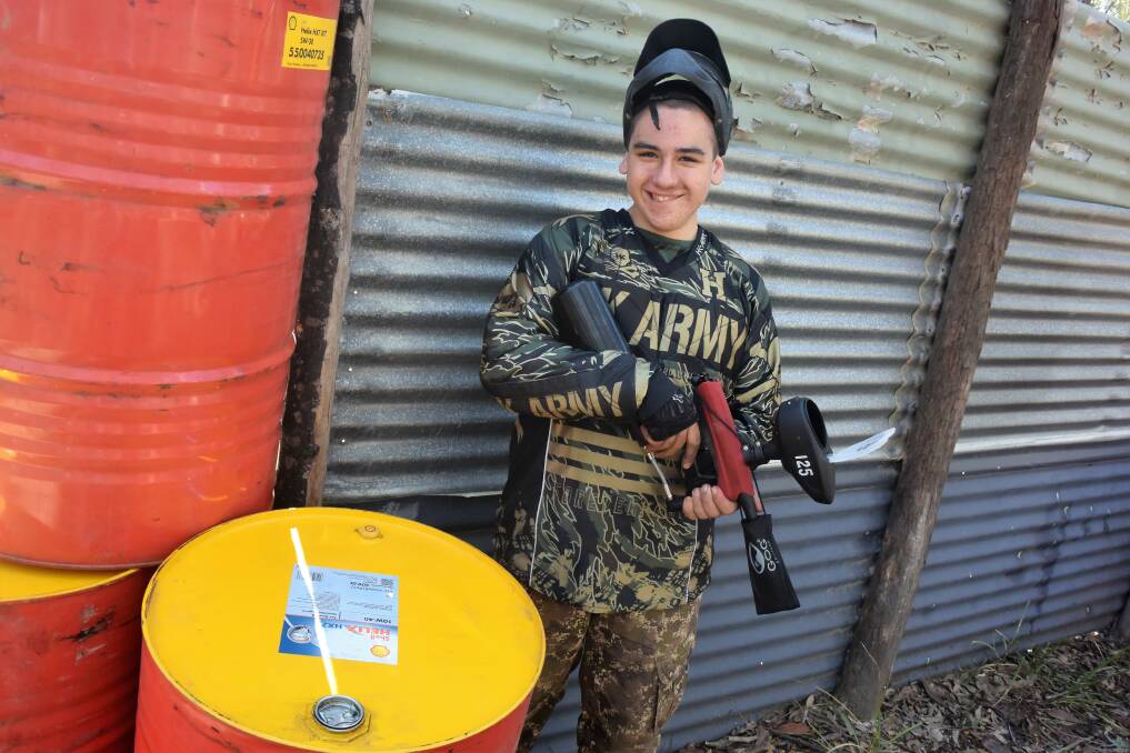 Tactical: Zane Gaul, 13, ready to head out on the Rapid Fire Paintball course near Old Bar. Photo: Rob Douglas.