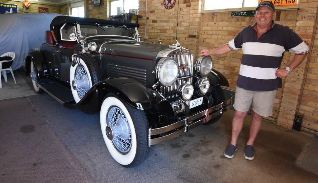 Taree Antique and Classic Car Club president Trevor Hudson with his 1929 Stutz Black Hawk. The new club will hold its first display on Krambach Cup day at the Taree racecourse.