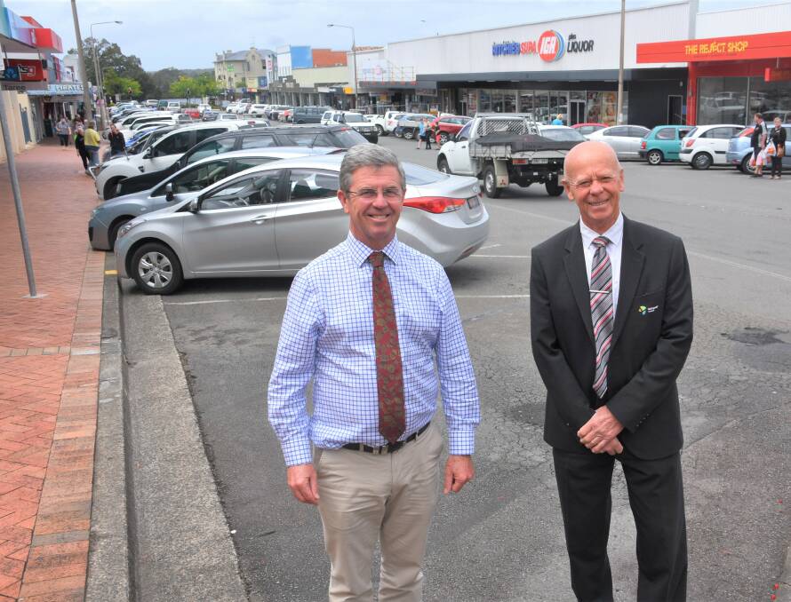 Member for Lyne Dr David Gillespie and MidCoast Council mayor David West agreed the Manning Street beautification project has been needed for some time. Photo: Rob Douglas. 