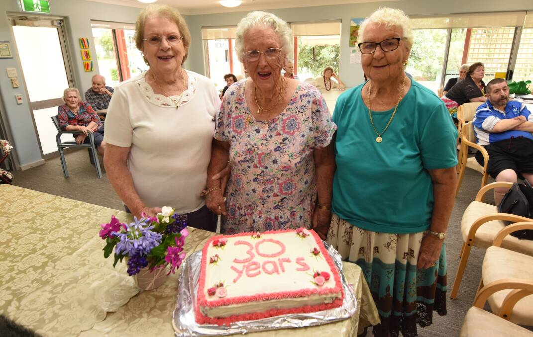Milestone: Frances Croker (middle) was joined by sisters Narelle Duke and Audrey Reeves for the celebration. Photo: Scott Calvin. 