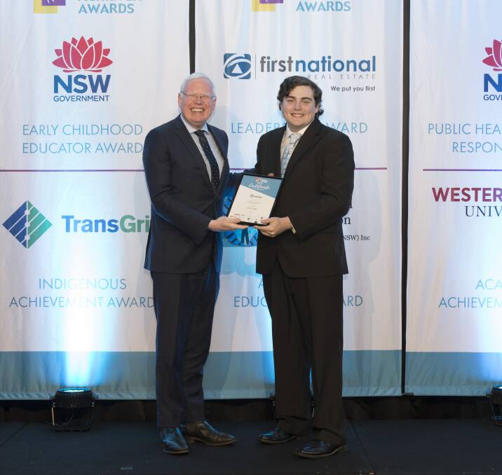 Jordan Treloar accepts his nomination award from NSW Families and Communities Minister Gareth Ward. Photo: supplied.