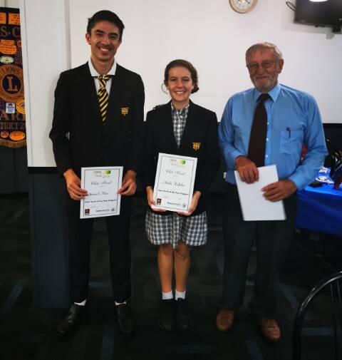 Samuel and Amber with Taree Lions Club's Peter McKellar.