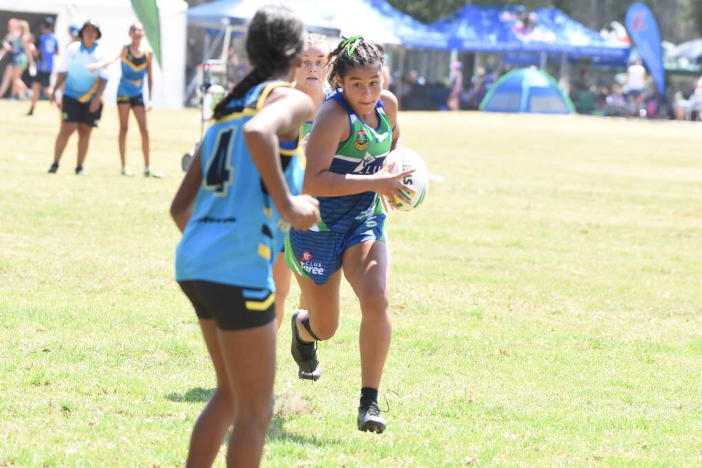 Amarley Bron in action for Taree Flames under 14s at the Northern Eagles titles in January in Tuncurry.