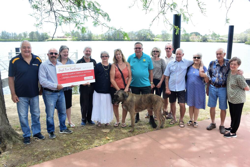 Great response: Members of local Rotary Clubs, the Gillogly family, bushfire victim Cheryl Webb and Rockdale Tennis Club's Michael Lauricella and Trish Drake. Photo: Rob Douglas.