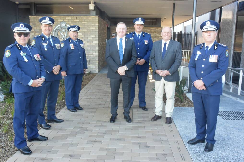NSW Police Commissioner Michael Fuller, Police Minster David Elliott, Myall Lakes MP Stephen Bromhead and Commander Shane Cribb pictured with other distinguished guests.
