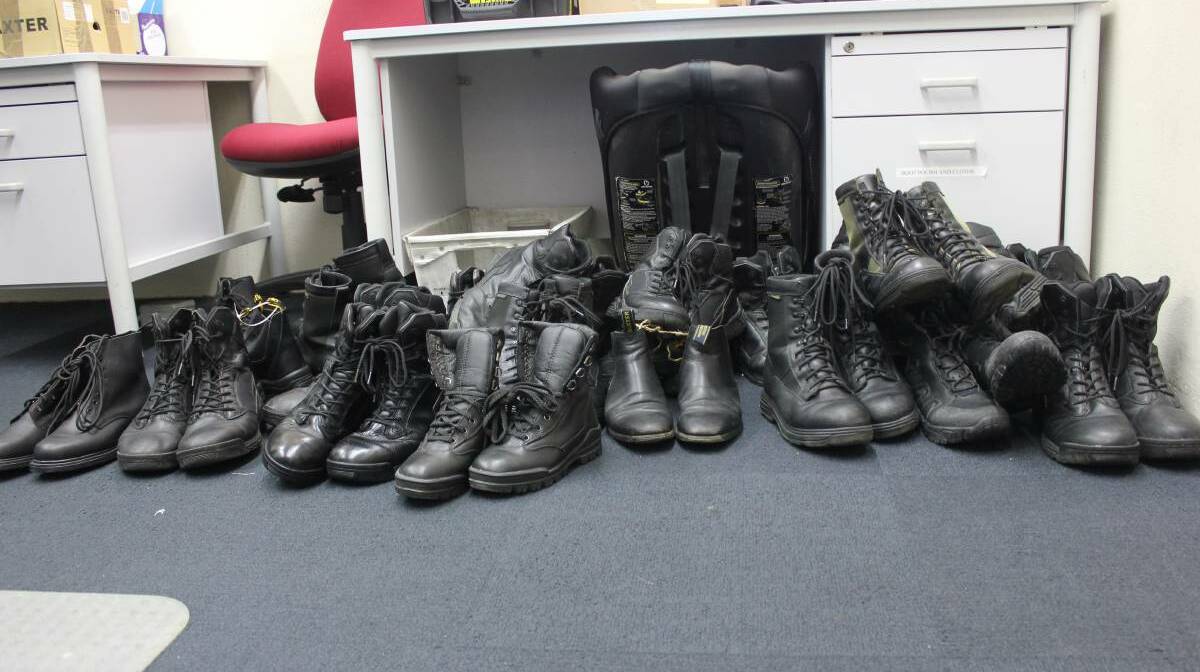 Officers from Commands and Districts across NSW will donate their second-hand boots to the homeless. Photo: Goulburn Post. 