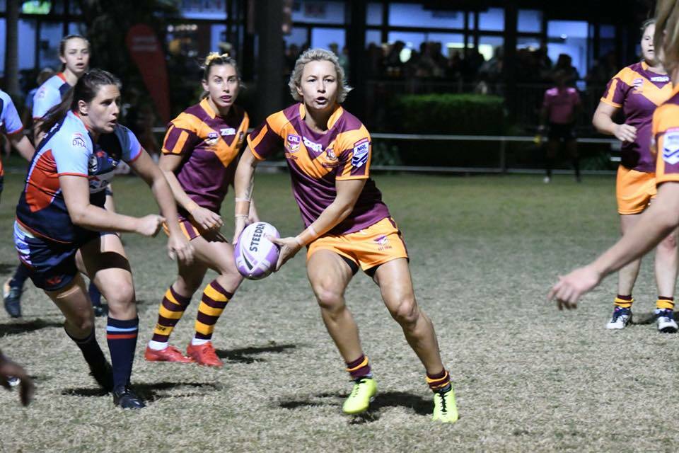 Composed: Kylie fires a pass out for NSW Country in the National Championships last weekend. Kylie had talks with the Roosters this week. Photo: Country Rugby League.