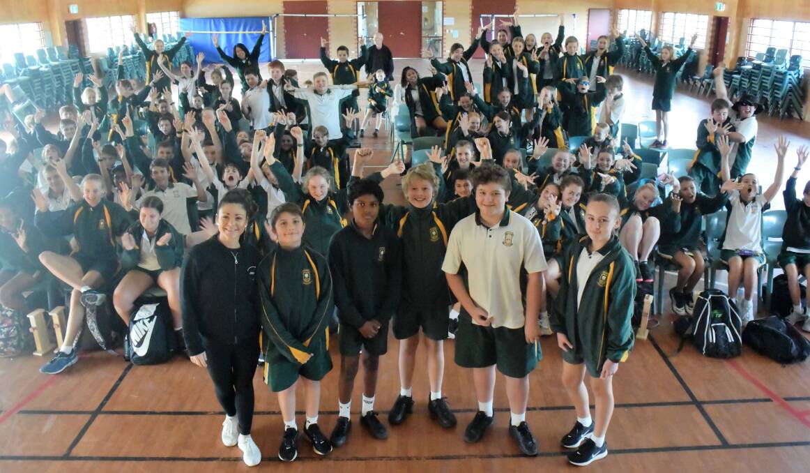 Year seven students celebrate the successful Anti-Bullying Project with Stacey Evans.