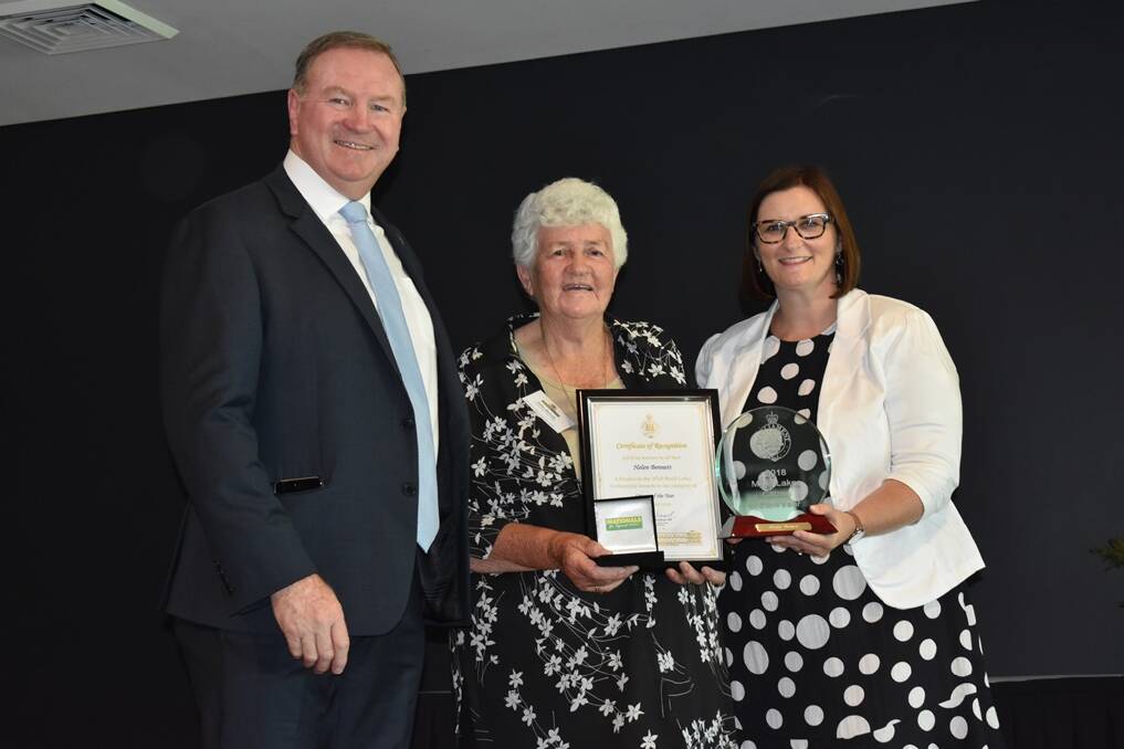Member for Myall Lakes Stephen Bromhead, citizen of the year Helen Bennett and Early Childhood and Aboriginal Affairs minister Sarah Mitchell. 