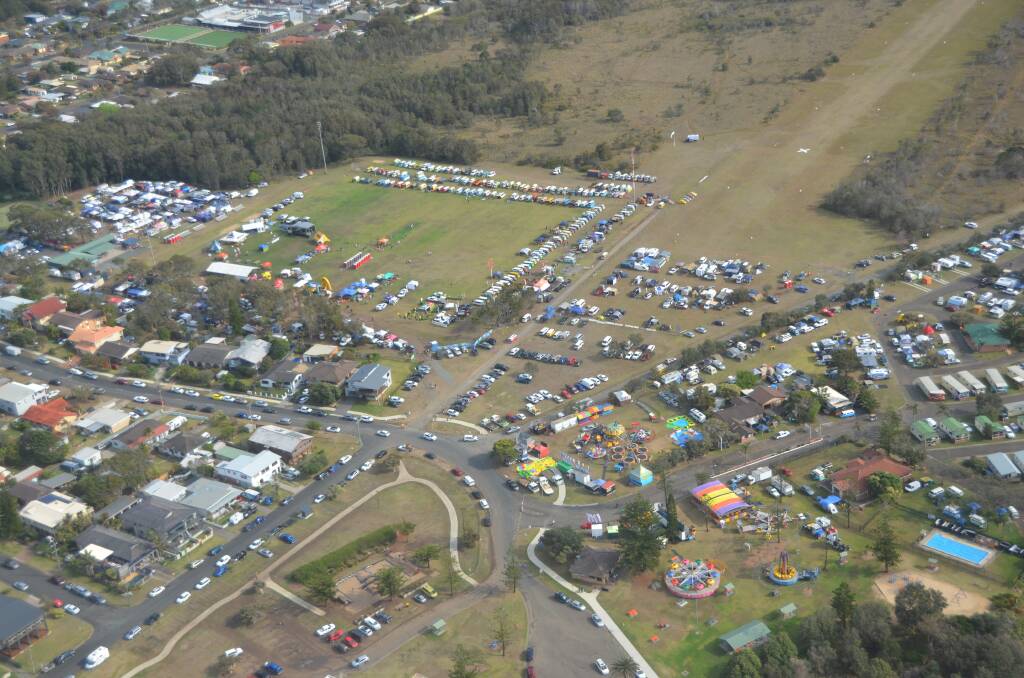 An aerial shot of the Old Bar Beach Festival in full swing. Photo supplied by Gayle Kee.