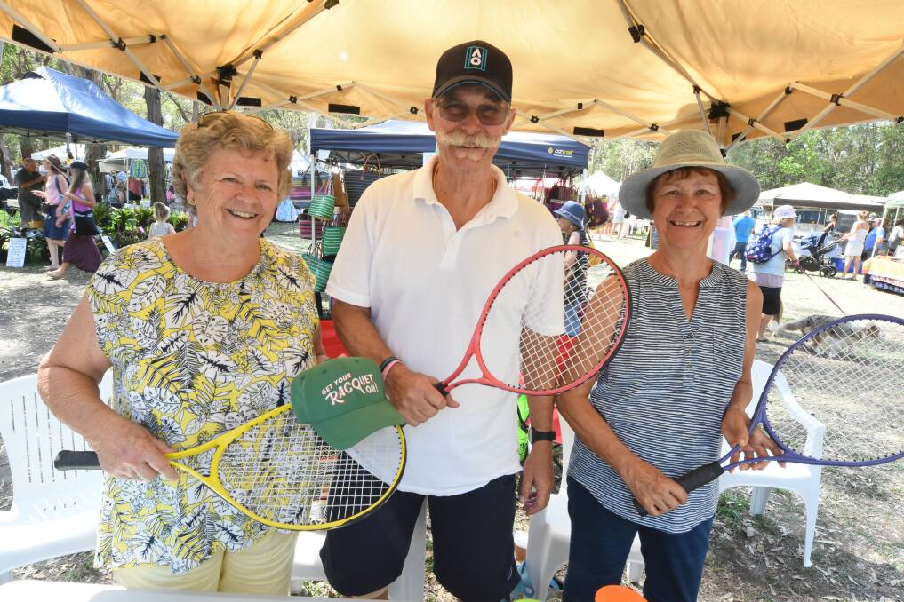 On court: Black Head Tennis Club's Sharyn Andrews, John Mead and Rhonda Gibson want more players to return to the sport. Photo: Scott Calvin.