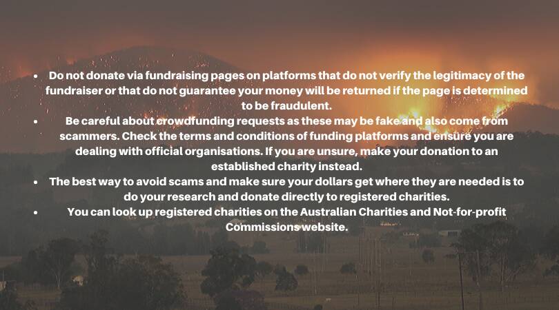 Be on the lookout for bushfire fundraising scams says Scamwatch