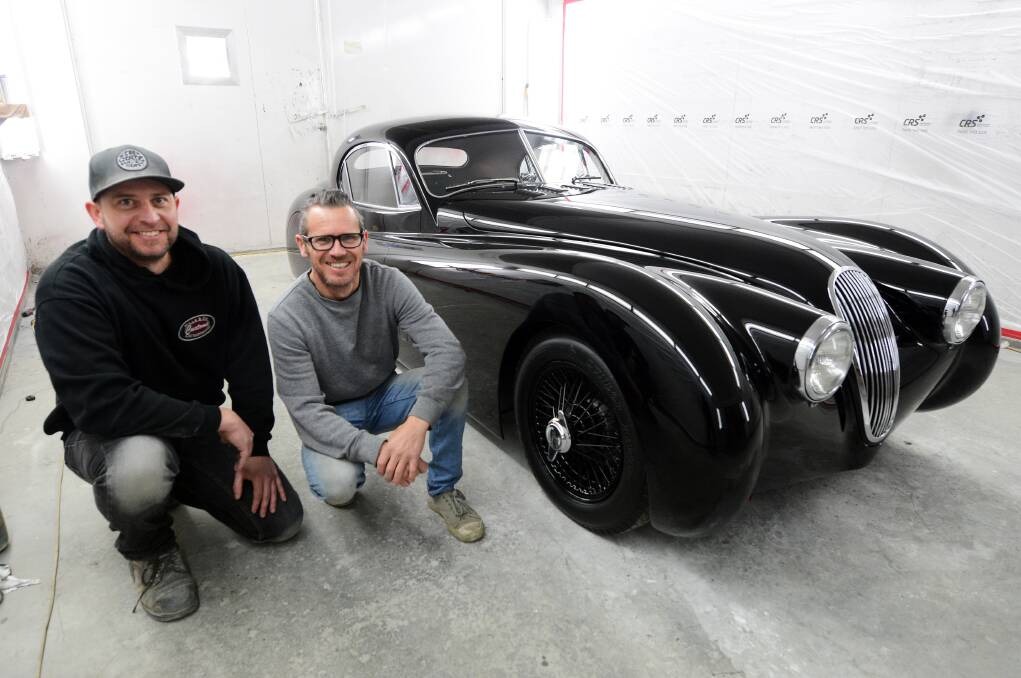 On tour: Justin Hills, pictured with Mark Yannopoulo, is heading off to the United States and United Kingdom with his 1953 Jaguar XK120. Photo: Scott Calvin. 