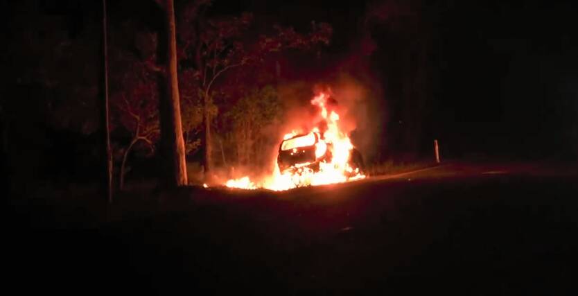 The car caught fire along Bushland Drive in Taree. 