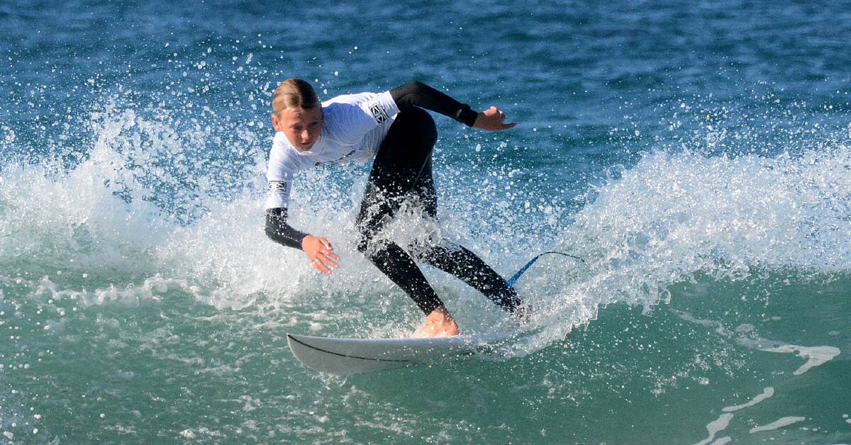 2020 grommet boys champion Egan Cross pictured in the first Saltwater Boardriders event after the COVID-19 enforced hiatus. The 2021 season begins on Sunday.