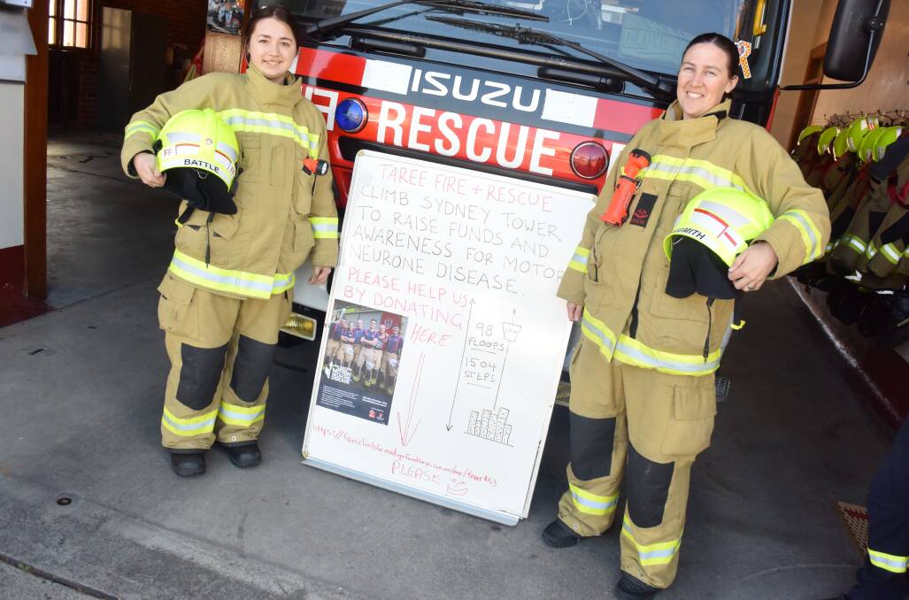 Climb for MND: Tayla Battle and Monique Shoesmith will join Peter Ince and Nathan Cooke to represent Fire and Rescue NSW Taree at the event. Photo: Rob Douglas. 