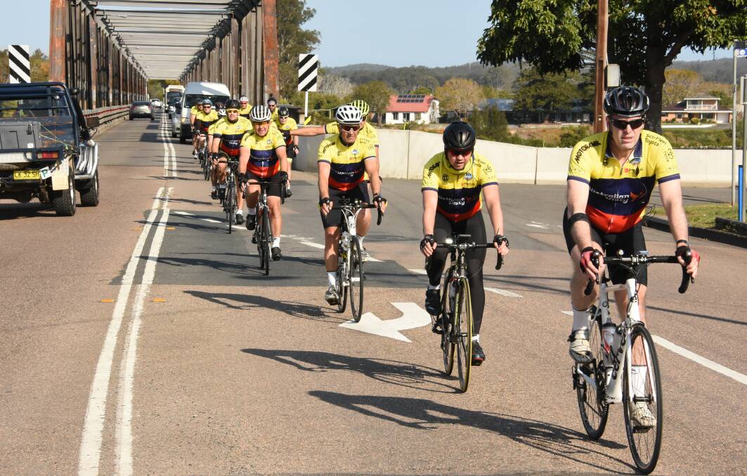 On your bike: Cyclists in the Ride for Homeless Challenge ride over the Martin Bridge. Photo: Scott Calvin. 