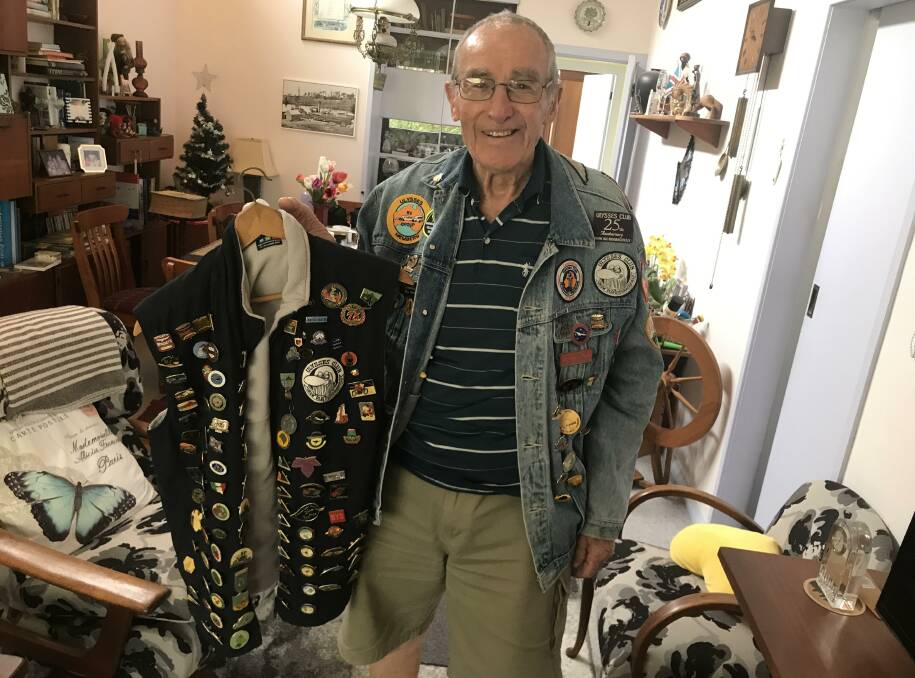 A living legend: Bill shows off his riding jackets, complete with badges and patches collected from around the world. Photo: Rob Douglas.
